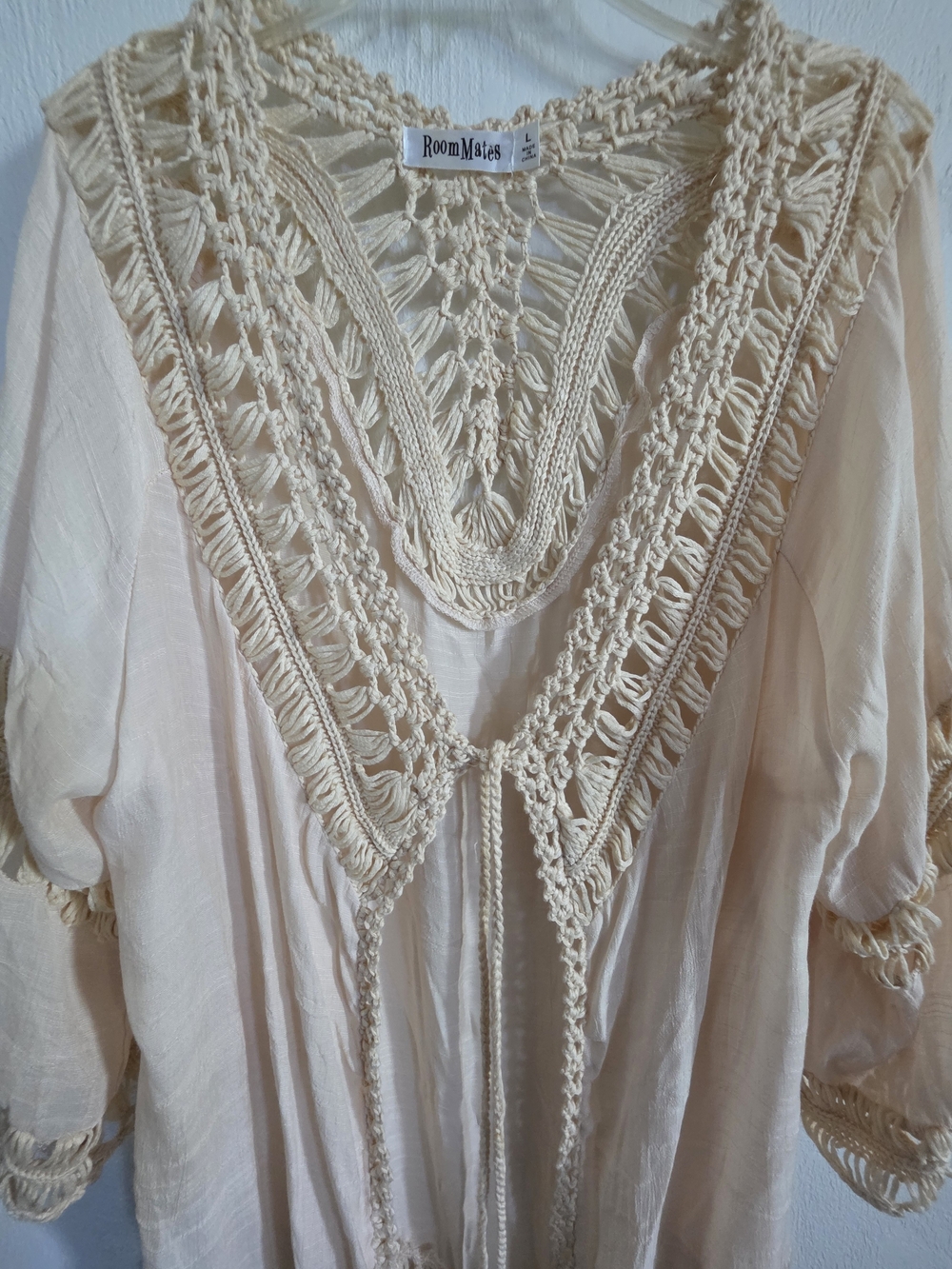 RoomMates Cream Crochet V-Neck Boho Tunic